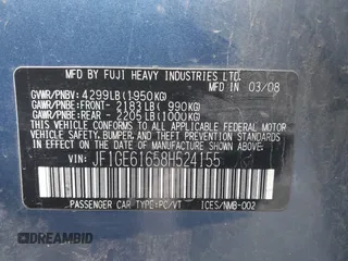 2008 Subaru Impreza Sedan (Natl) i w/Premium Pkg with VIN JF1GE61658H524155, listed as a IAAI auction lot 41803069 with 120,443 mi miles. Bid and sale history available at carsss.com. Image 9.