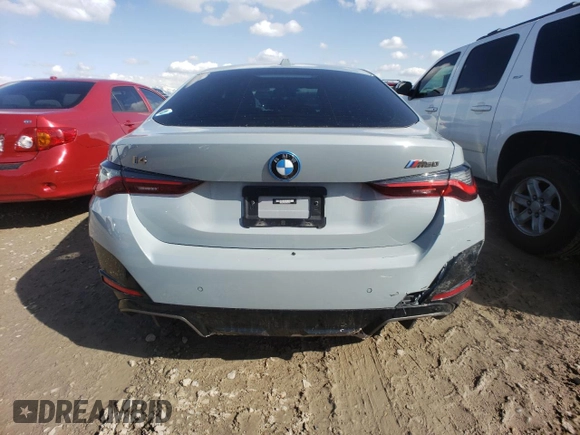 2023 BMW i4 M50 with VIN WBY33AW05PFR07737, listed as a Copart auction lot 44055154 with 9,252 mi miles and Salvage Title. Bid and sale history available at carsss.com. Image 6.