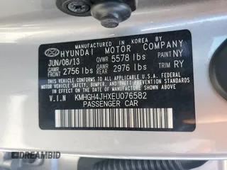 2014 Hyundai Equus Signature with VIN KMHGH4JHXEU076582, listed as a Copart auction lot 47231705 with 46,347 mi miles and Salvage Title. Bid and sale history available at DreamBid. Image 13.