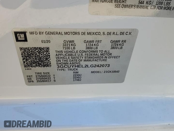 2020 Chevrolet Silverado 1500 High Country with VIN 3GCUYHEL2LG242073, listed as a Copart auction lot 89125915 with 0 mi miles and Salvage Title. Bid and sale history available at carsss.com. Image 14.