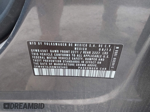 2013 Volkswagen Jetta GLI Autobahn с VIN 3VW467AJ6DM362463, выставлен на аукционе IAAI как лот 41956278 с пробегом 123 293 миль миль и . История ставок и продаж доступна на DreamBid. Изображение 9.