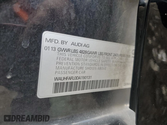 2013 Audi A4 Premium Plus with VIN WAUHFAFL0DA190131, listed as a Copart auction lot 47064615 with 96,970 mi miles and Salvage Title. Bid and sale history available at carsss.com. Image 13.