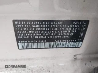 2013 Volkswagen Golf w/Conv & Sunroof с VIN WVWDB7AJ0DW128849, выставлен на аукционе IAAI как лот 42132601 с пробегом 143 182 миль миль и . История ставок и продаж доступна на DreamBid. Изображение 9.