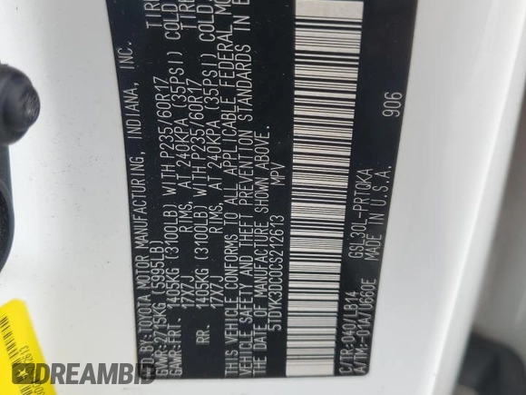 2012 Toyota Sienna XLE AAS with VIN 5TDYK3DC0CS212613, listed as a Copart auction lot 62317765 with 258,124 mi miles and Salvage title. Bid and sale history available at DreamBid. Image 13.