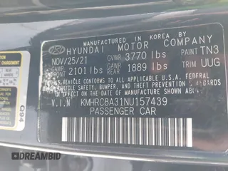 2022 Hyundai Venue SEL with VIN KMHRC8A31NU157439, listed as a IAAI auction lot 42097341 with 66,138 mi miles and . Bid and sale history available at DreamBid. Image 9.