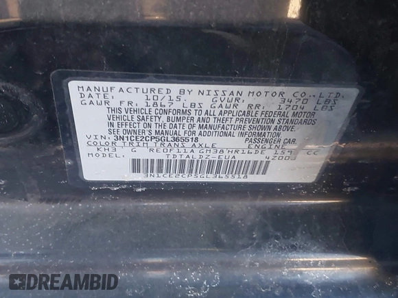 2016 Nissan Note S Plus with VIN 3N1CE2CP5GL365518, listed as a IAAI auction lot 41493928 with 95,873 mi miles and . Bid and sale history available at DreamBid. Image 9.