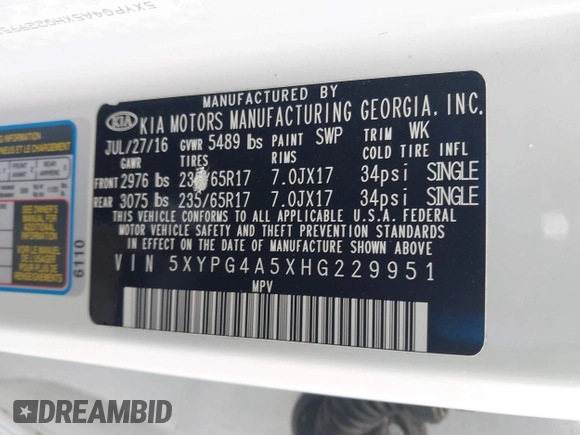 2017 Kia Sorento LX with VIN 5XYPG4A5XHG229951, listed as a IAAI auction lot 41731240 with 89,943 mi miles and . Bid and sale history available at DreamBid. Image 9.