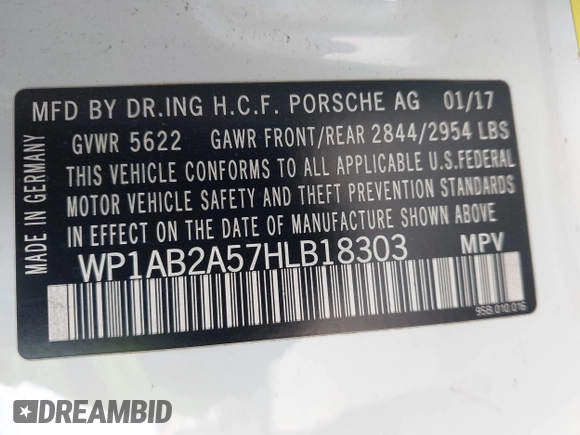 2017 Porsche Macan S with VIN WP1AB2A57HLB18303, listed as a IAAI auction lot 42343803 with 93,014 mi miles and . Bid and sale history available at DreamBid. Image 9.