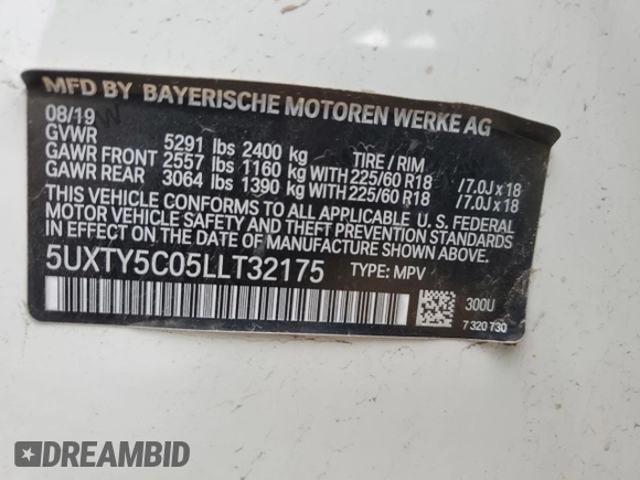 2020 BMW X3 xDrive30i z VIN 5UXTY5C05LLT32175, wystawiony jako Copart lot #57466715 z przebiegiem 49 575 mil mil oraz Szkoda całkowita • Salvage title. Historia ofert i sprzedaży dostępna na DreamBid. Obrazek 14.