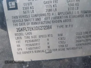 2013 GMC Terrain SLE with VIN 2GKFLTEK0D6272384, listed as a IAAI auction lot 41898455 with 129,094 mi miles. Bid and sale history available at carsss.com. Image 9.
