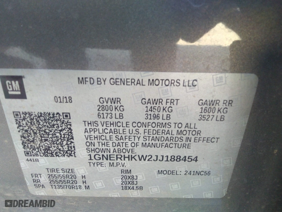 2018 Chevrolet Traverse LT Leather with VIN 1GNERHKW2JJ188454, listed as a IAAI auction lot 41536814 with 87,220 mi miles. Bid and sale history available at carsss.com. Image 9.