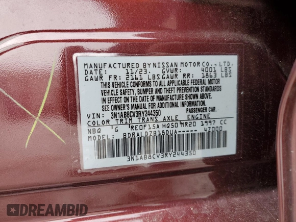 2024 Nissan Sentra SV with VIN 3N1AB8CV3RY244350, listed as a Copart auction lot 43572955 with 19,705 mi miles and Salvage title. Bid and sale history available at DreamBid. Image 12.