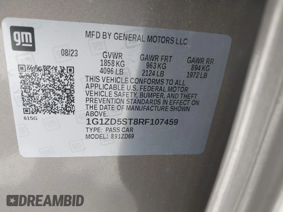 2024 Chevrolet Malibu LT with VIN 1G1ZD5ST8RF107459, listed as a IAAI auction lot 42096981 with 40,500 mi miles and . Bid and sale history available at DreamBid. Image 9.