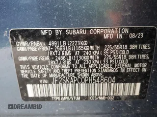 2023 Subaru Forester Limited with VIN JF2SKAPC0PH548604, listed as a Copart auction lot 57770975 with Not provided miles and Salvage title. Bid and sale history available at DreamBid. Image 13.