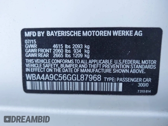 2016 BMW 4 Series 428i with VIN WBA4A9C56GGL87968, listed as a IAAI auction lot 41441524 with 134,065 mi miles. Bid and sale history available at carsss.com. Image 9.
