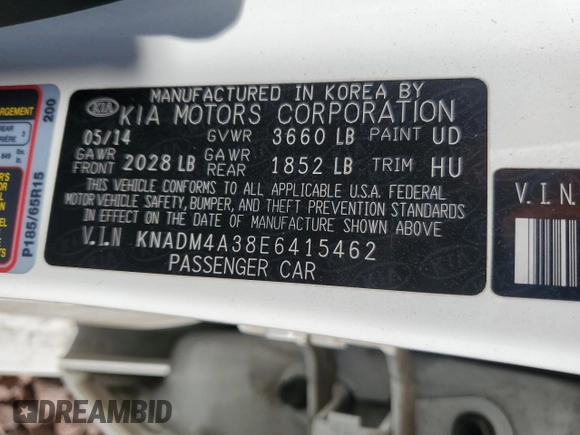 2014 Kia Rio LX with VIN KNADM4A38E6415462, listed as a Copart auction lot 52143555 with 60,079 mi miles and Salvage Title. Bid and sale history available at DreamBid. Image 13.