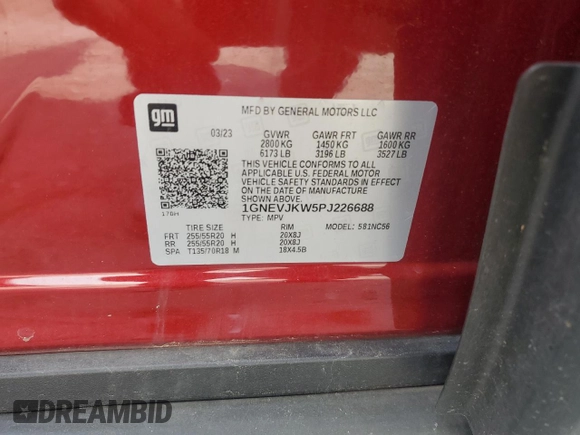 2023 Chevrolet Traverse RS z VIN 1GNEVJKW5PJ226688, wystawiony jako Copart lot #56723925 z przebiegiem 53 118 mil mil oraz Szkoda całkowita • Salvage title. Historia ofert i sprzedaży dostępna na DreamBid. Obrazek 13.