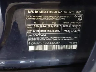 2003 Mercedes-Benz M-Class with VIN 4JGAB75E23A442364, listed as a IAAI auction lot 41958964 with 221,174 mi miles. Bid and sale history available at carsss.com. Image 9.