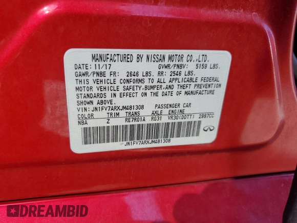 2018 Infiniti Q50 RED SPORT 400 with VIN JN1FV7ARXJM481308, listed as a Copart auction lot 65023704 with 96,204 mi miles and Salvage Title. Bid and sale history available at carsss.com. Image 12.