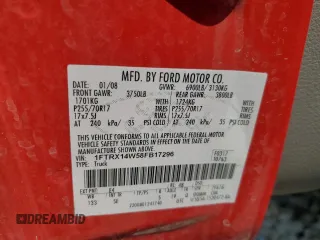 2008 Ford F-150 STX with VIN 1FTRX14W58FB17296, listed as a Copart auction lot 58791705 with Not provided miles and Clean title. Bid and sale history available at DreamBid. Image 12.