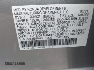 2022 Acura MDX Technology with VIN 5J8YE1H44NL019529, listed as a IAAI auction lot 41138080 with 17,757 mi miles and . Bid and sale history available at DreamBid. Image 9.