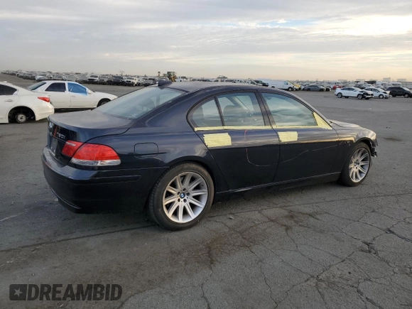 2006 BMW 7 Series 750i with VIN WBAHL83506DT05674, listed as a Copart auction lot 77176834 with 263,495 mi miles and Salvage title. Bid and sale history available at DreamBid. Image 3.