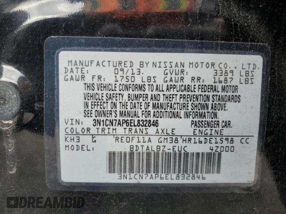 2014 Nissan Versa SV with VIN 3N1CN7AP6EL832846, listed as a Copart auction lot 50629065 with 52,260 mi miles and Salvage Title. Bid and sale history available at DreamBid. Image 15.