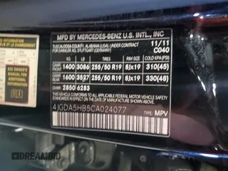 2012 Mercedes-Benz M ML 350 with VIN 4JGDA5HB5CA024077, listed as a Copart auction lot 55298135 with 188,957 mi miles and Clean Title. Bid and sale history available at carsss.com. Image 13.