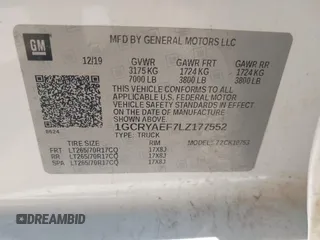2020 Chevrolet Silverado 1500 Work Truck with VIN 1GCRYAEF7LZ177552, listed as a IAAI auction lot 42222984 with 57,729 mi miles and . Bid and sale history available at DreamBid. Image 9.