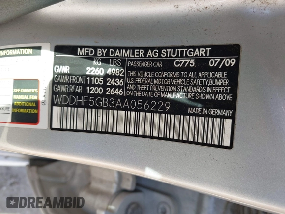 2010 Mercedes-Benz E 350 Luxury with VIN WDDHF5GB3AA056229, listed as a IAAI auction lot 42064644 with 159,957 mi miles and . Bid and sale history available at DreamBid. Image 9.