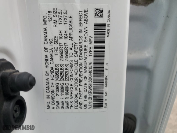 2019 Honda CR-V LX with VIN 2HKRW5H38KH401576, listed as a Copart auction lot 50393325 with 62,972 mi miles and Salvage Title. Bid and sale history available at carsss.com. Image 15.