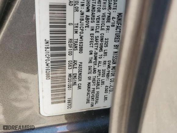 2018 Nissan Rogue Sport S with VIN JN1BJ1CP0JW162880, listed as a Copart auction lot 50096795 with 149,565 mi miles and Salvage Title. Bid and sale history available at carsss.com. Image 13.