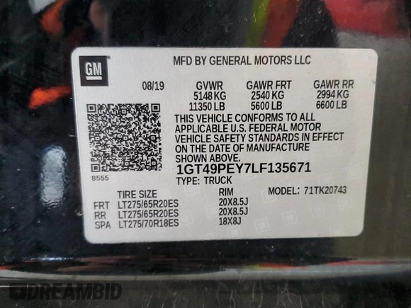 2020 GMC Sierra 2500HD AT4 z VIN 1GT49PEY7LF135671, wystawiony jako Copart lot #55740405 z przebiegiem 80 382 mil mil oraz Szkoda całkowita • Salvage title. Historia ofert i sprzedaży dostępna na DreamBid. Obrazek 12.