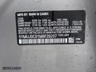 2021 BMW X4 M with VIN 5YMUJ0C01M9F26207, listed as a IAAI auction lot 41502307 with 31,995 mi miles. Bid and sale history available at carsss.com. Image 9.