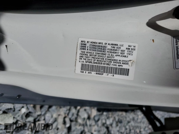 2014 Honda Odyssey EX-L with VIN 5FNRL5H63EB101062, listed as a Copart auction lot 56656825 with 183,871 mi miles and Salvage title. Bid and sale history available at DreamBid. Image 13.