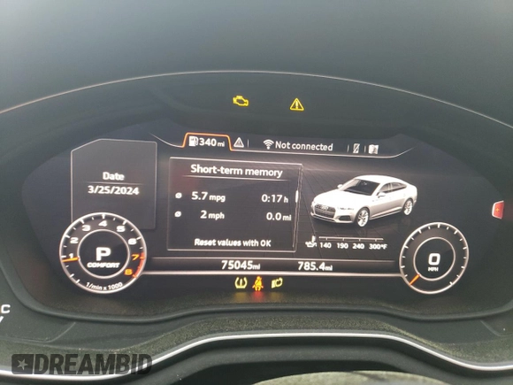 2018 Audi A5 Sportback Premium Plus with VIN WAUENCF59JA028433, listed as a Copart auction lot 48007004 with 75,045 mi miles. Bid and sale history available at carsss.com. Image 9.
