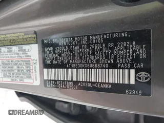 2006 Toyota Camry STD with VIN 4T1BE30KX6U668740, listed as a IAAI auction lot 42602211 with Not provided miles and . Bid and sale history available at DreamBid. Image 9.
