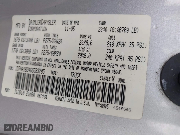 2006 Dodge 1500 SLT with VIN 1D7HA18246S583705, listed as a IAAI auction lot 42110246 with 313,649 mi miles and . Bid and sale history available at carsss.com. Image 9.