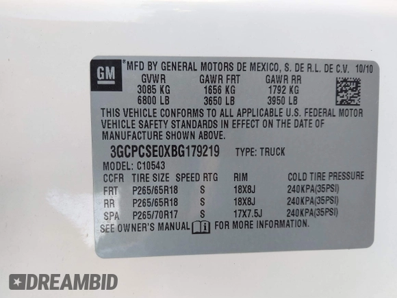 2011 Chevrolet Silverado 1500 LT with VIN 3GCPCSE0XBG179219, listed as a IAAI auction lot 41769270 with 115,226 mi miles and . Bid and sale history available at DreamBid. Image 9.