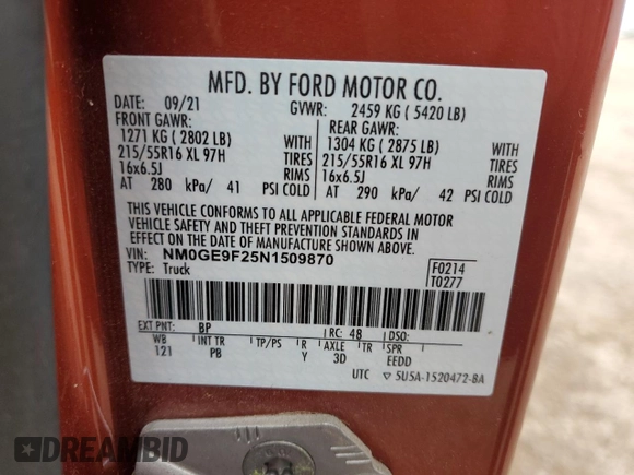 2022 Ford Transit Connect XLT with VIN NM0GE9F25N1509870, listed as a Copart auction lot 50624425 with 14,851 mi miles and Clean title. Bid and sale history available at DreamBid. Image 16.