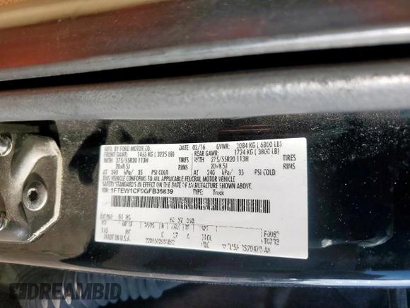 2016 Ford F-150 XL with VIN 1FTEW1CF0GFB36839, listed as a Copart auction lot 62020185 with 175,938 mi miles and Salvage title. Bid and sale history available at DreamBid. Image 12.