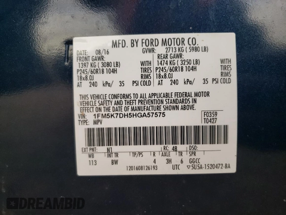 2017 Ford Explorer XLT with VIN 1FM5K7DH5HGA57575, listed as a Copart auction lot 48836105 with 157,128 mi miles and Clean Title. Bid and sale history available at carsss.com. Image 13.