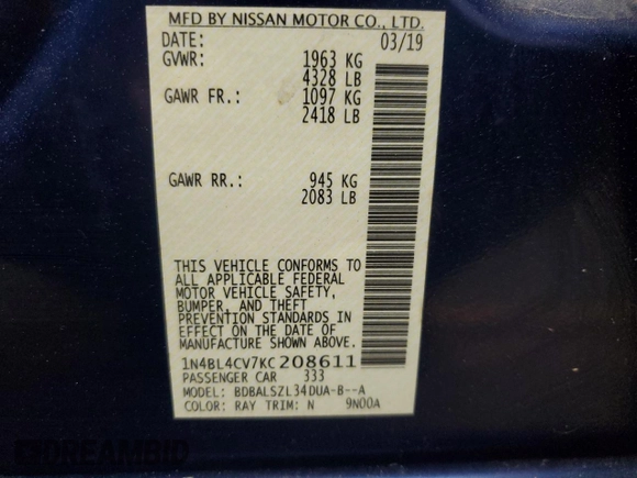 2019 Nissan Altima 2.5 SR with VIN 1N4BL4CV7KC208611, listed as a Copart auction lot 50790995 with 96,174 mi miles and Salvage Title. Bid and sale history available at carsss.com. Image 14.