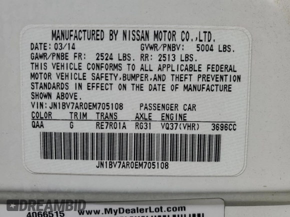 2014 Infiniti Q50 Premium z VIN JN1BV7AR0EM705108, wystawiony jako Copart lot #58990385 z przebiegiem 138 110 mil mil oraz Szkoda całkowita • Salvage title. Historia ofert i sprzedaży dostępna na DreamBid. Obrazek 13.