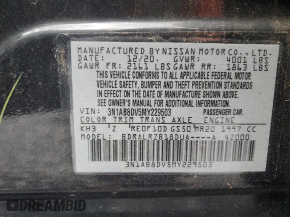 2021 Nissan Sentra SR with VIN 3N1AB8DV5MY229503, listed as a Copart auction lot 52194235 with 84,726 mi miles and Salvage Title. Bid and sale history available at carsss.com. Image 12.