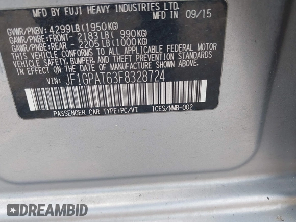 2015 Subaru Impreza Special Sports Premium с VIN JF1GPAT63F8328724, выставлен на аукционе IAAI как лот 42199208 с пробегом 139 214 миль миль и . История ставок и продаж доступна на DreamBid. Изображение 9.