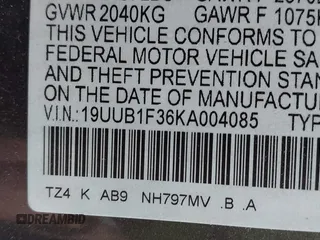 2019 Acura TLX with VIN 19UUB1F36KA004085, listed as a IAAI auction lot 41664344 with 115,125 mi miles. Bid and sale history available at carsss.com. Image 9.