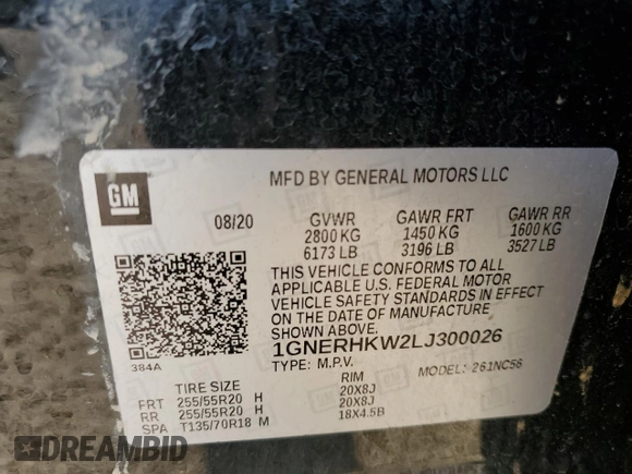 2020 Chevrolet Traverse LT with VIN 1GNERHKW2LJ300026, listed as a Copart auction lot 57171145 with 57,099 mi miles and Salvage title. Bid and sale history available at DreamBid. Image 13.