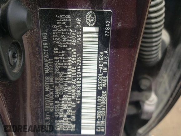 2012 Toyota Avalon with VIN 4T1BK3DB2CU442951, listed as a Copart auction lot 50138925 with 170,744 mi miles and Salvage title. Bid and sale history available at DreamBid. Image 13.