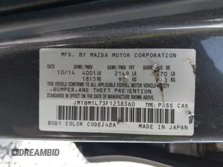 2015 Mazda 3 i Touring z VIN JM1BM1L73F1238360, wystawiony jako IAAI lot #42455285 z przebiegiem 124 319 mil mil oraz . Historia ofert i sprzedaży dostępna na DreamBid. Obrazek 9.